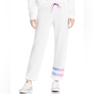 SUNDRY White Sweatpants W/ Ombré Stripes
